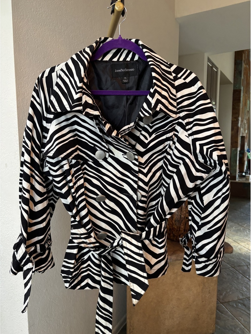 John Paul Richard Zebra print short trench Size XL